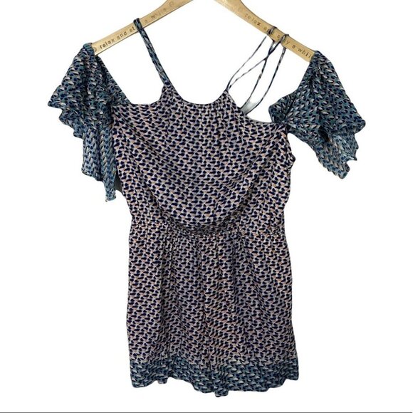 Anthropologie Elevenses Madalenna Open Shoulder Ruffle Romper Size XS Bohemian - Picture 3 of 13